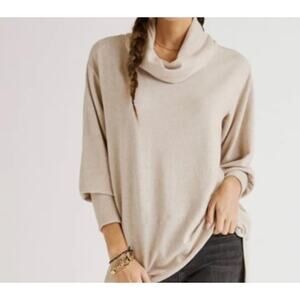 Anthropologie Maeve Cowl Neck Tunic Top Sweater Sand Beige Oatmeal Extra Small